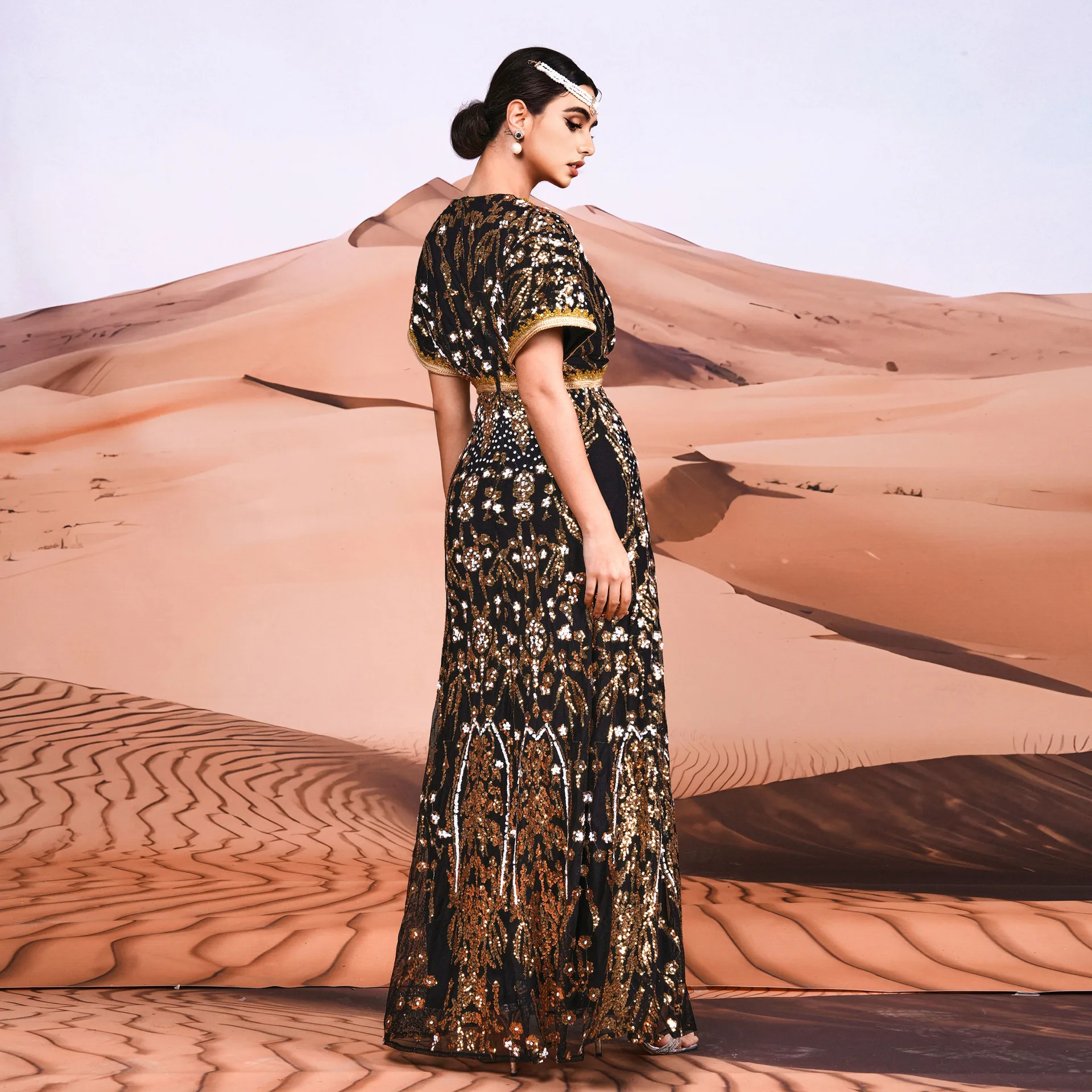 Sexy longue Svel V-Ne soirée Dr paillettes scintillantes bal Dr demoiselle de Dr femme taille haute tricoté Dr