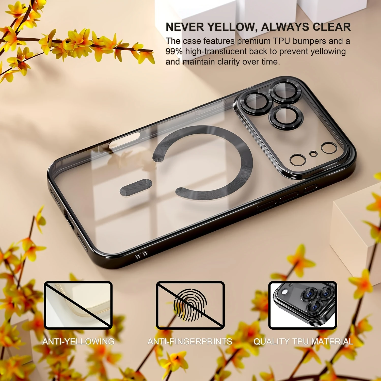 Transparente Beschichtung für MagSafe-Handyhülle für iPhone 18 17 16 15 14 13 12 11 Pro Max Plus mit Halterung und Kameraschutzabdeckung – Detail 5