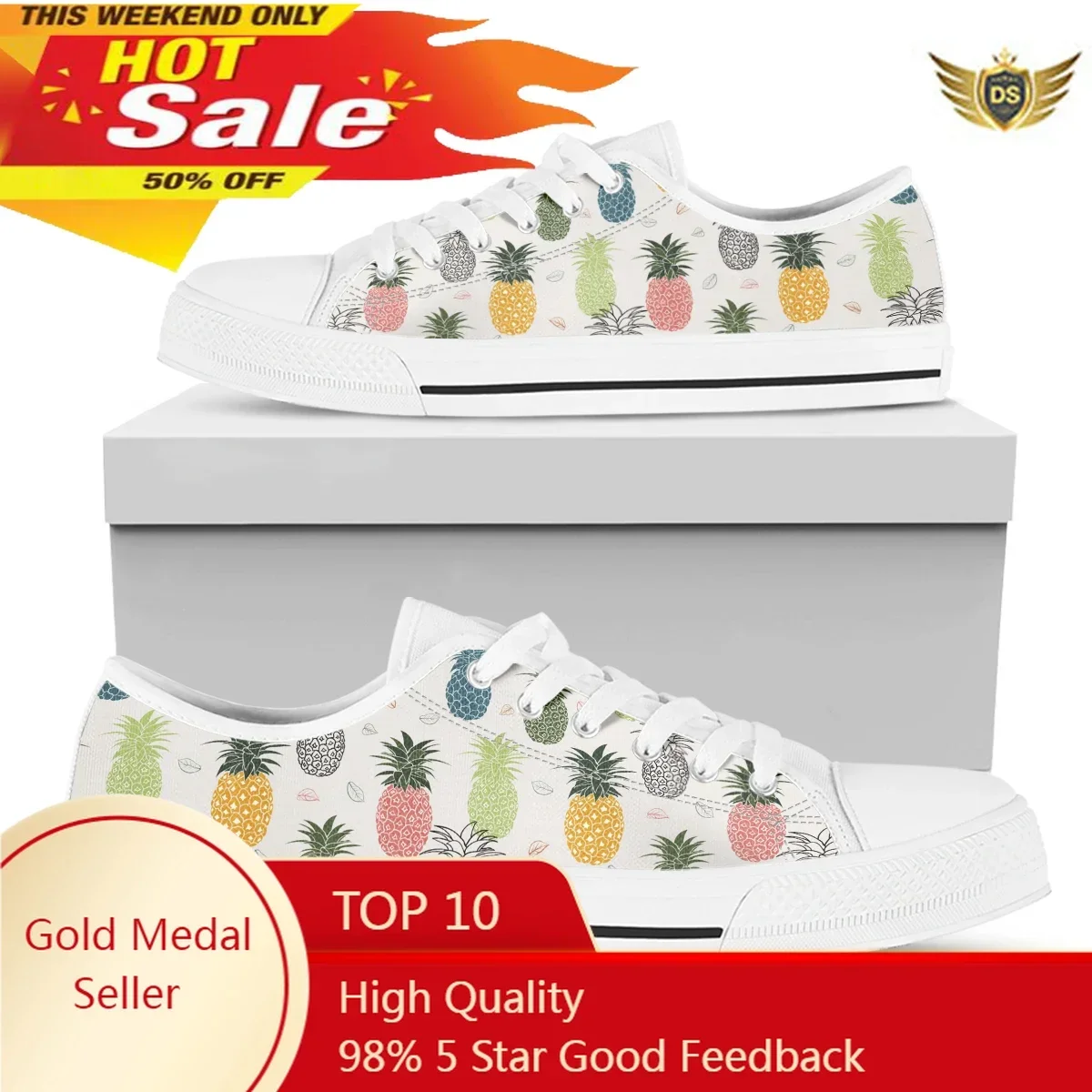 Tropical Pineapple Printing Fashion Woman's Casual Lace-up Vulcanized Shoes Classic Vulcanized Shoes For Ladies