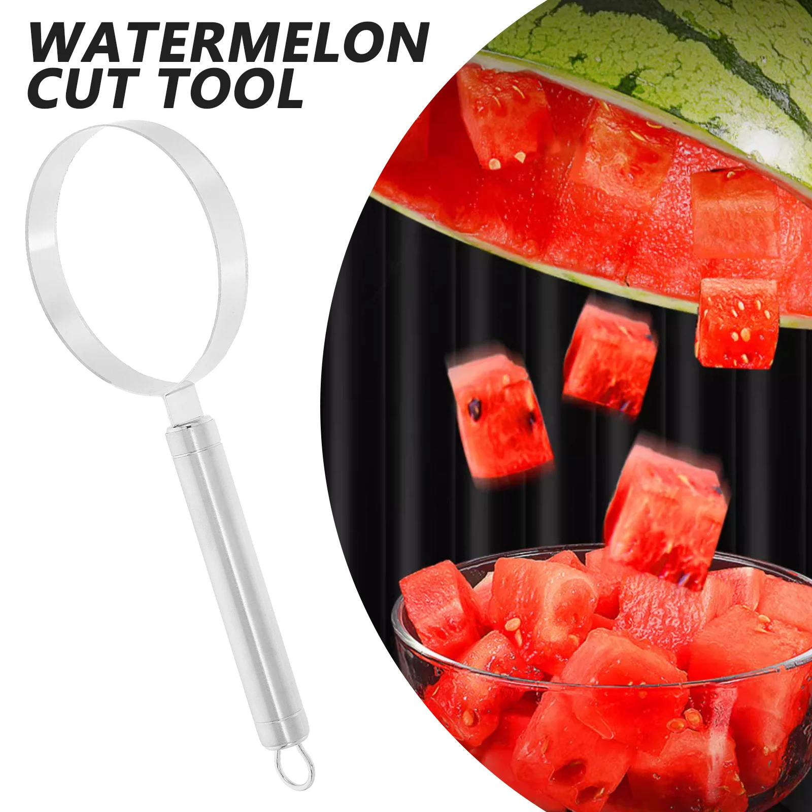 Sembradora de frutas de acero inoxidable, cuchara para sandía, utensilio de cocina, herramienta separadora de carne y fruta portátil para uso doméstico, anillo redondo antideslizante