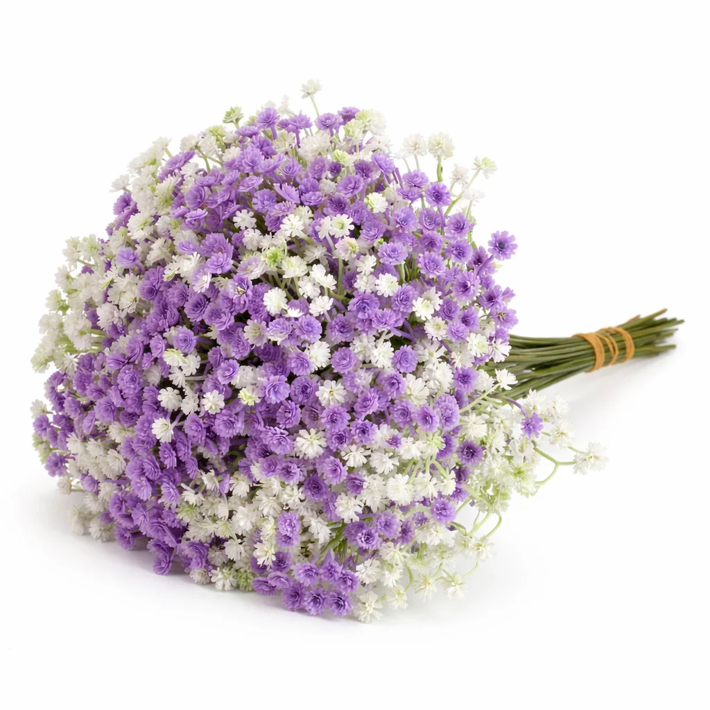 40 Piezas de Flores Artificiales de Gypsophila, 1200 Cabezas, Color Blanco y Morado, Ramo de Flores Artificiales para Decoración de Bodas, Habitaciones y Hogar