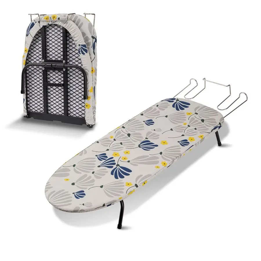 

Ironing Board, Metal Mesh Panel, Floral Pattern Cover, Compact Folding Design, Heavy Duty Small Iron Board with Heat Resistant C