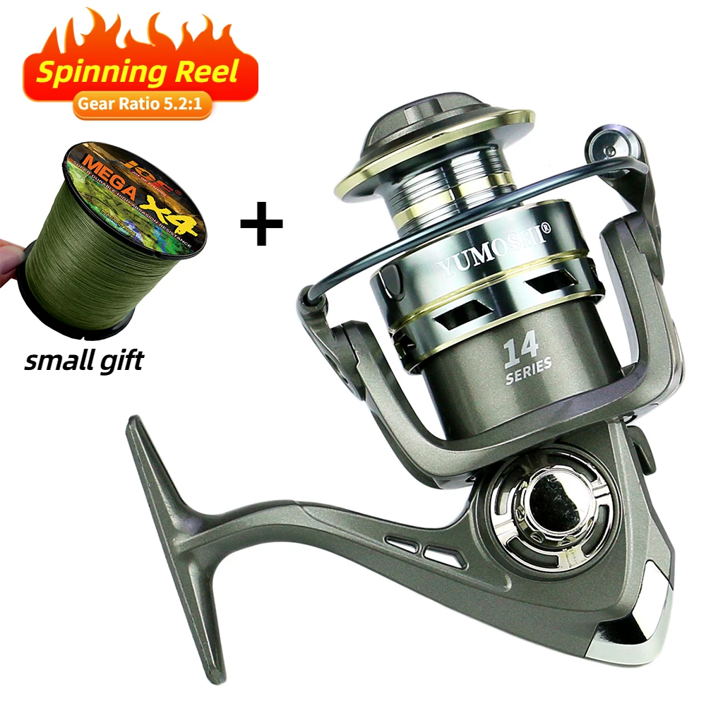 

1000-7000 Spinning Fishing Reel Gear Ratio 5.2:1 Front Brake System Quality Metal Spool Fishing Coil + Line for All Waters