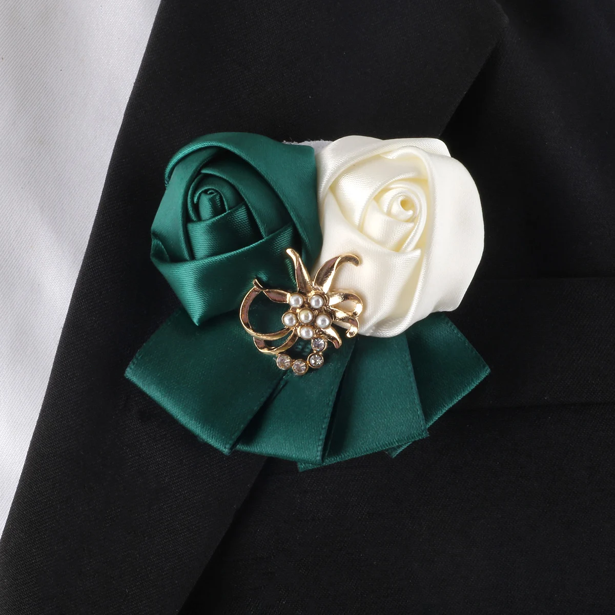 Men's Ribbon Rose Wedding Corsage for the groom DIY Gold leaf Pearl Brooch multi-colored bridal decoration flowers XH912A