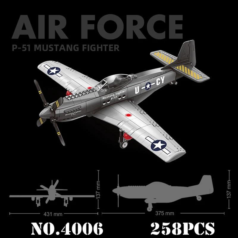 Seria miejska 258 sztuk/zestaw Model samolotu P-51 Mustang myśliwiec montaż klocki edukacyjne zabawki dla dzieci cegły prezent