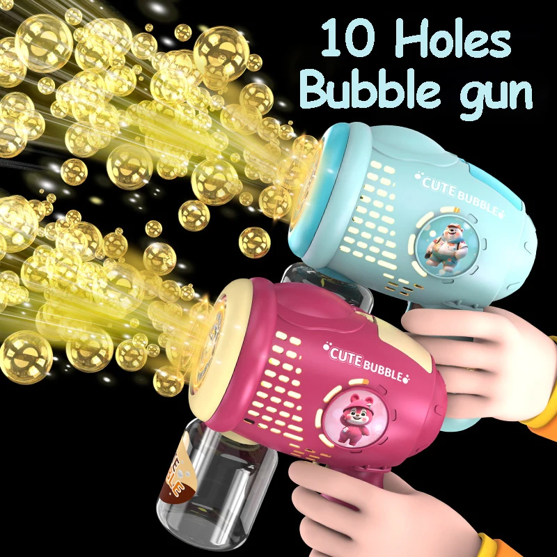 10 Holes Bubble Gun Machine From 5 to 9 years Kids Cool Toy For Outdoor Handheld Soap Bubbles Toy Guns Bubble House Water Toy
