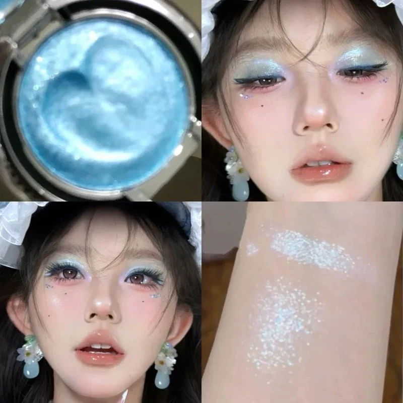 Resaltador de un solo Color, Color nacarado suave y delicado, iluminador facial, crema resaltadora plateada con brillo de diamante