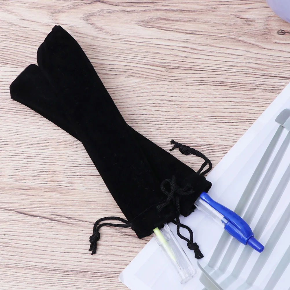 

5 Pcs Velvet Pencil Case for Purse Thin Cover Sleeves Drawstring Pouch Black Flannel Packing Bag Holder Office
