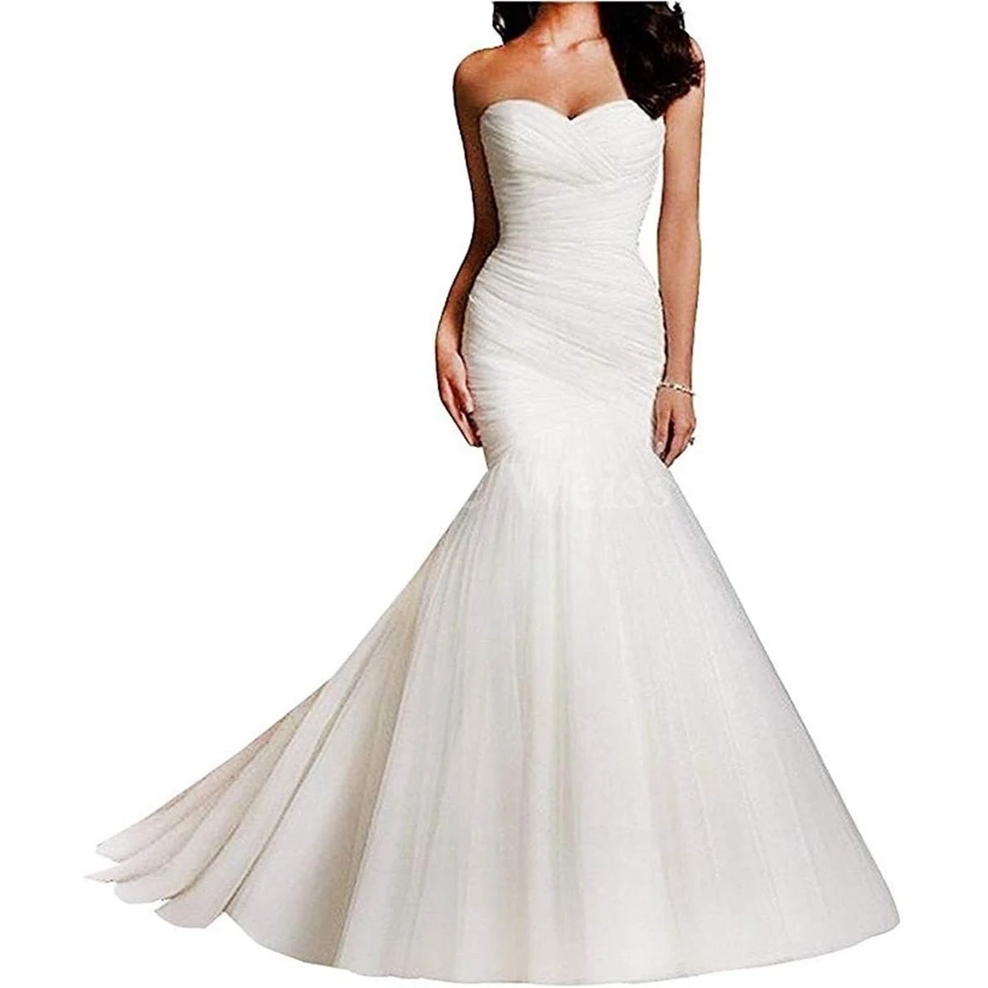 

Women's Formal Strapless Sweetheart Mermaid Pleat Wedding Dress Tulle Bridal Dresses