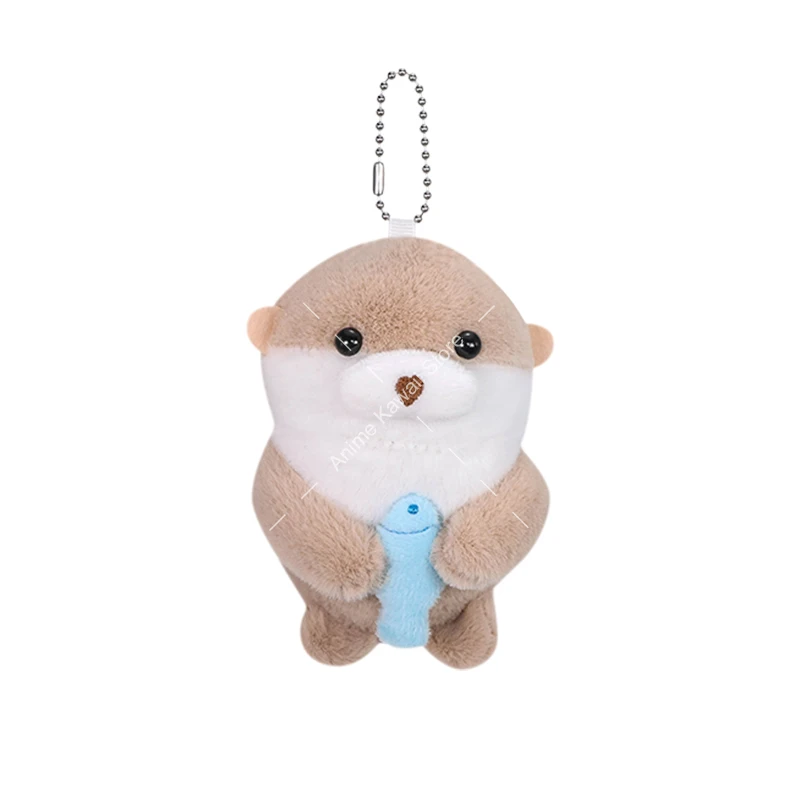 

10cm Cute Otters Holding Fish Plush Doll Keyrings Lightweight Hanging Pendant Props For School Bag Key Wallet Doll Toy Gifts