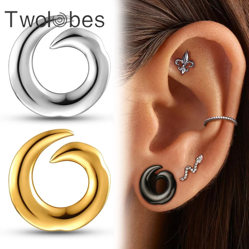 Twolobes 2PCS Surgical Steel Swirl Ear Gauges Tunnels Plugs Ear Stretcher Expander Piercing Women Men Body Jewelry Gothic Punk