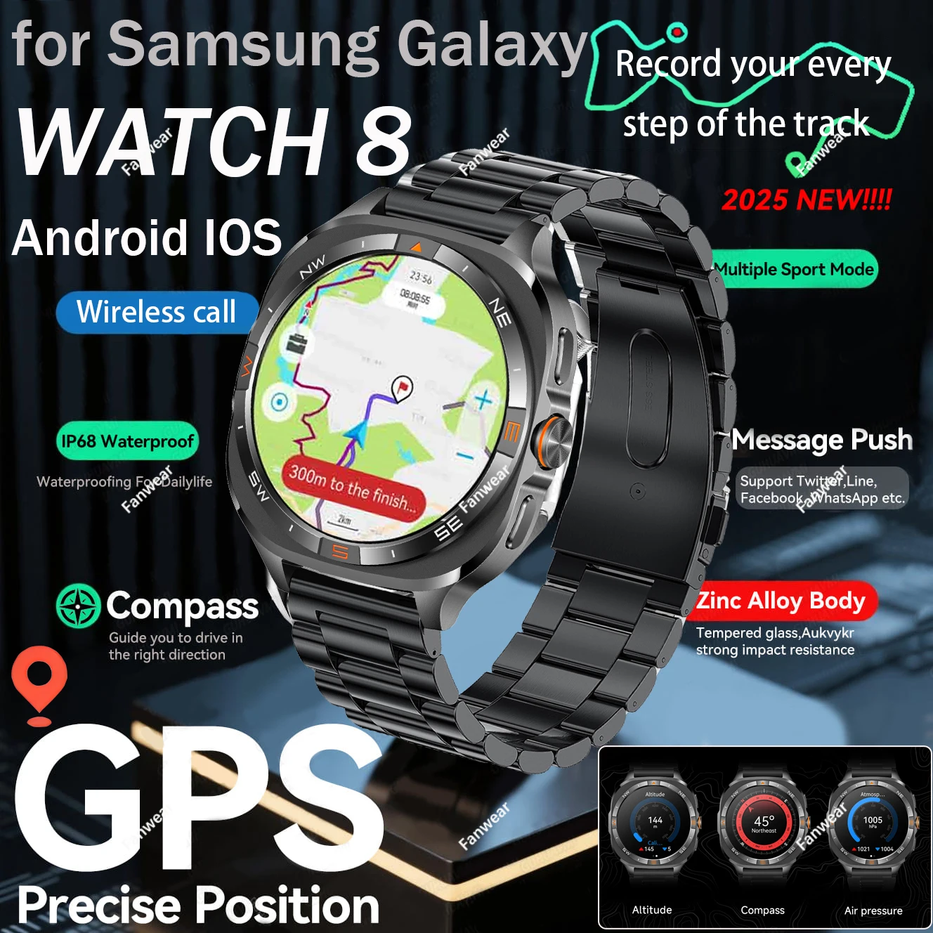 

Men's GPS smart watch For galaxy WATCH 8 Ultra built-in dual-frequency GPS compass altitude pressure call video DIY photo album