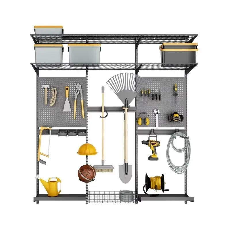 Customizable Wall Mounted Storage Rack with Adjustable Hooks Wire Shelf for Workshop Garage Organization