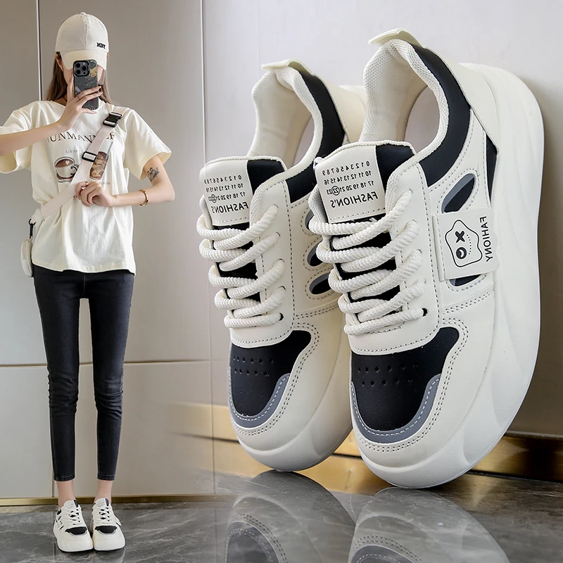 Sneakers Chunky Women Vulcanized Shoes Sneakers Boots White Platform Shoes Heel Lace Up Shoes for Women Femmes