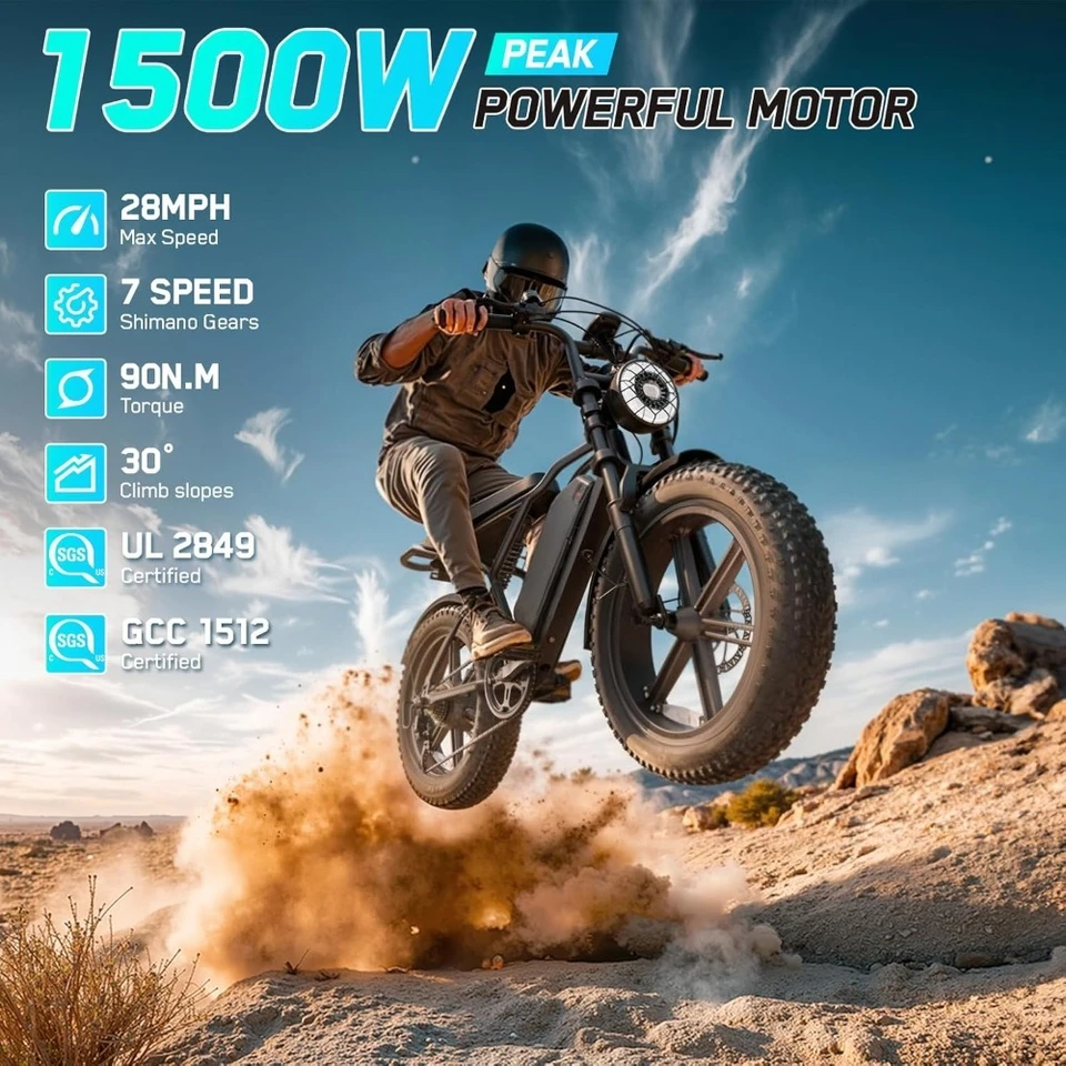 New Upgrade US Shipping Full Suspension Fat Tire Electric Bike for Adults 1500W Peak Motor 60 Miles Range 48V 15Ah Removable Bat image 3