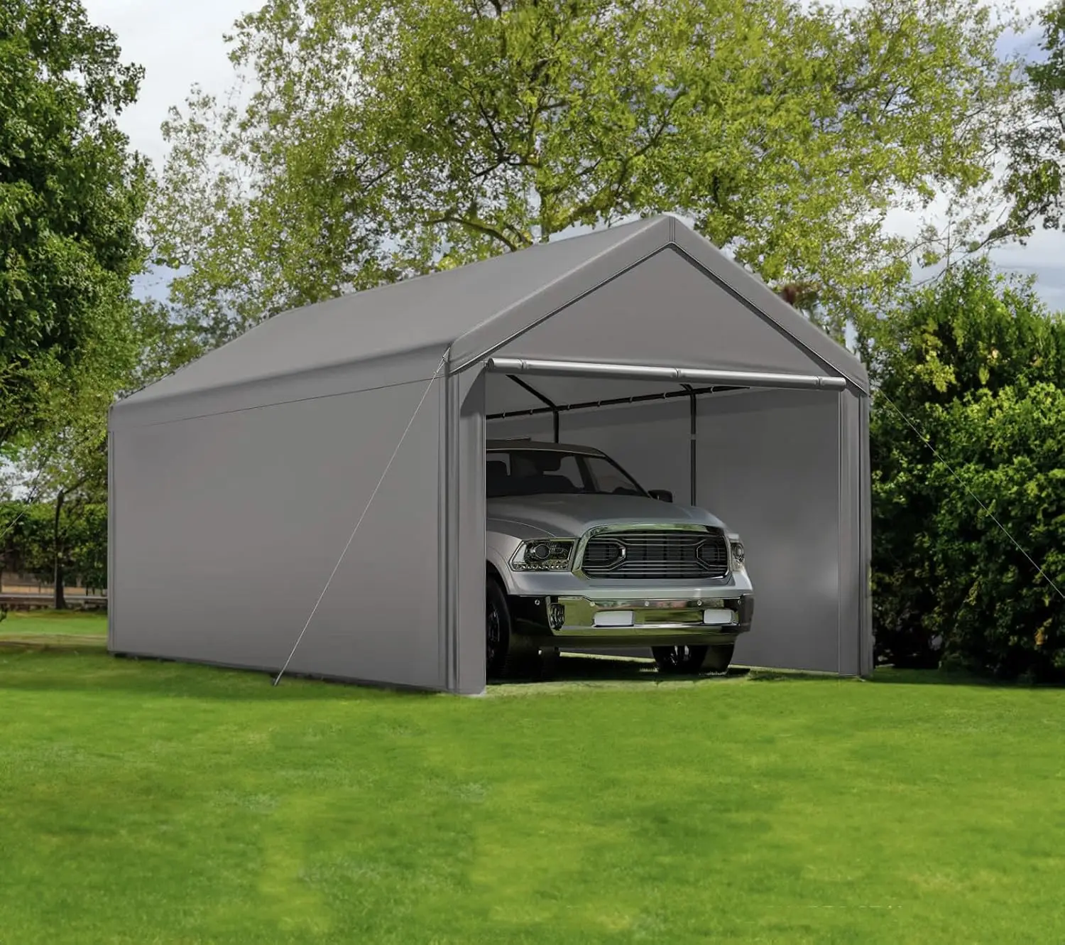 Carport 10x20 Ft Heavy Duty Canopy Steel Canopy Storage Shed,โรงรถแบบพกพาเต็นท์ปาร์ตี้,All-Season Tarp สําหรับ Carport (สีเทา)