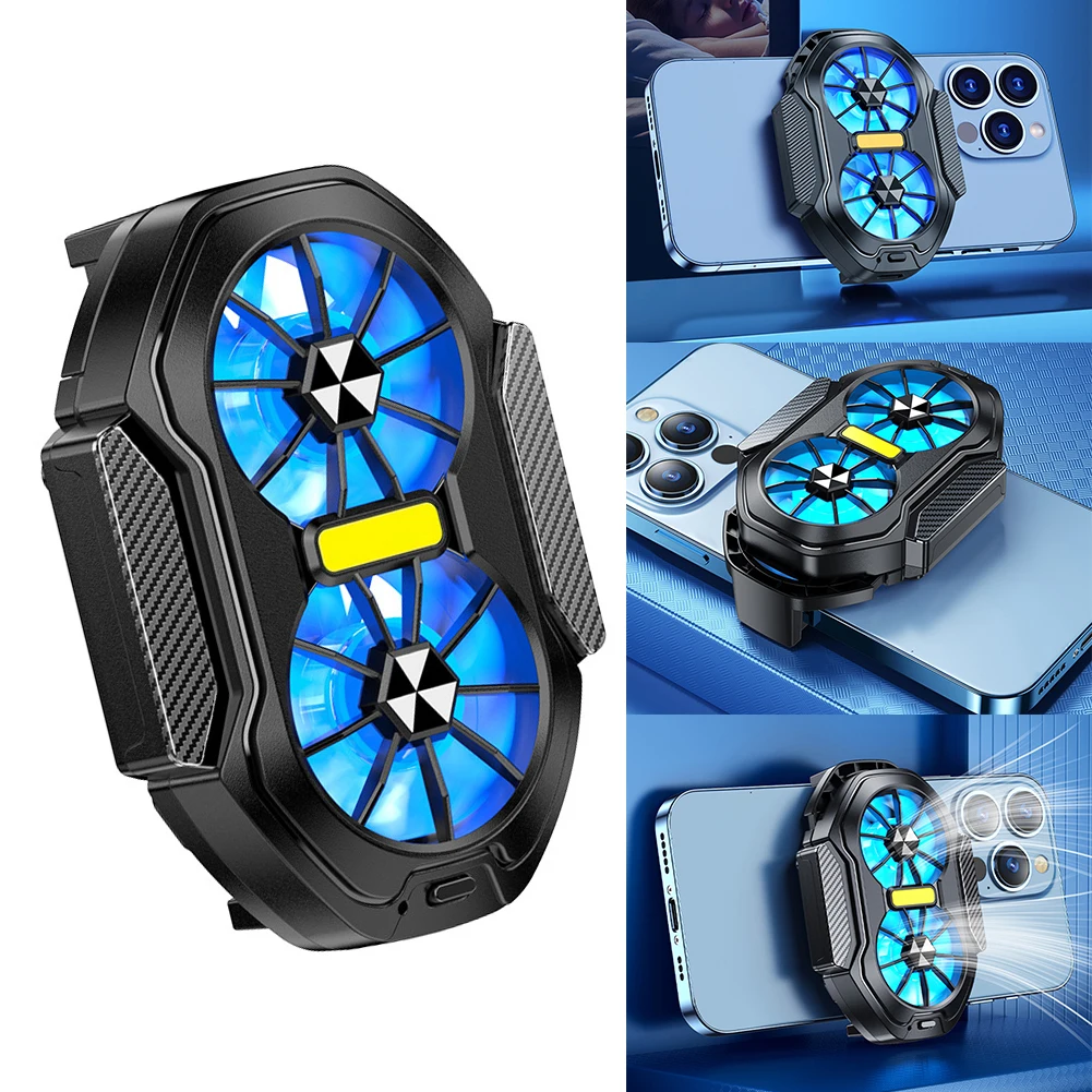 

Dual Fan Mobile Phone Cooler Plug-in/Rechargeable Cell Phone Cooling Fan Type-C with Blue Light for Iphone Xiaomi Huawei Samsung
