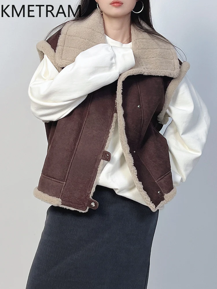 Damska kamizelka z prawdziwej wełny owczej, dwustronna, wysokiej jakości, motocyklowa, bez rękawów, zimowe ubranie 2025 шуба женская