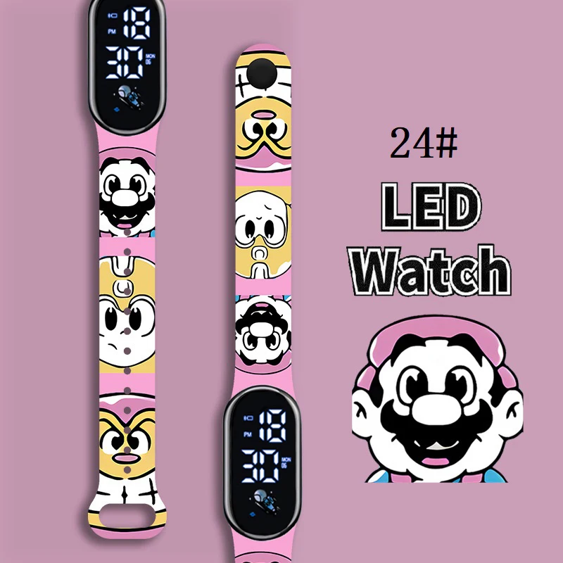 

Super Mario Bros Children's Watches Anime Character Luigi Luminous Bracelet Watch LED Touch Waterproof Sports Kids Gifts Watch