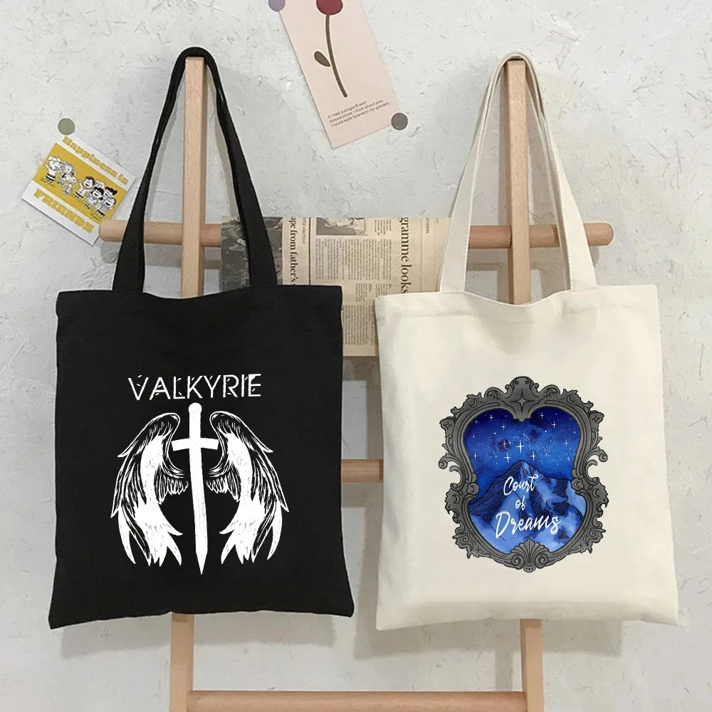 Night Court Moon Stars A Court Of Mist And Fury Feyre Valkyrie Sword Womens Canvas Shoulder Tote Bag Handbag Cotton Shopping Bag