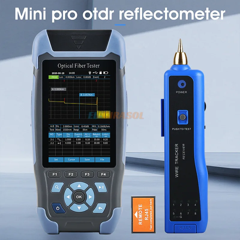 Pro Mini OTDR Optic Reflectometer With 9 Functions VFL OLS OPM Event Map 22/24Db For 64Km Fiber Cable Ethernet Tester FTTH