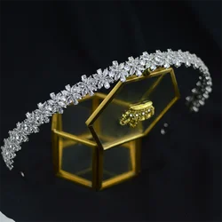 Luxury Bridal Headband For Wedding Zirconia CZ Bride Headpiece Tiaras Crowns For Women Girl Prom Party Hair Jewelry Headdress