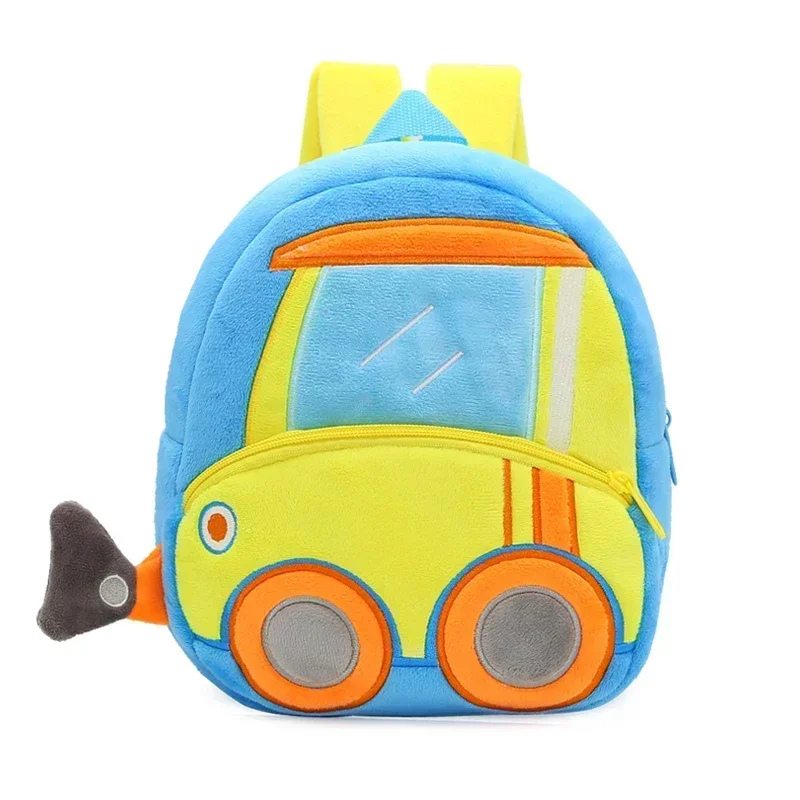 Cartoon Escavadeira Plush Mochila para Crianças, Pequena Bolsa Escolar, Brinquedo De Engenharia, 2 a 4 Anos De Idade