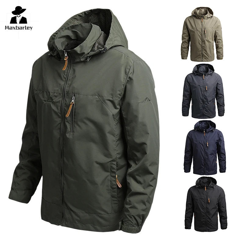 Tactical Windbreaker Men\'s Autumn Vintage Army Green Waterproof Soft Shell Hooded Coat Outdoor working clothes Bomber Jacket