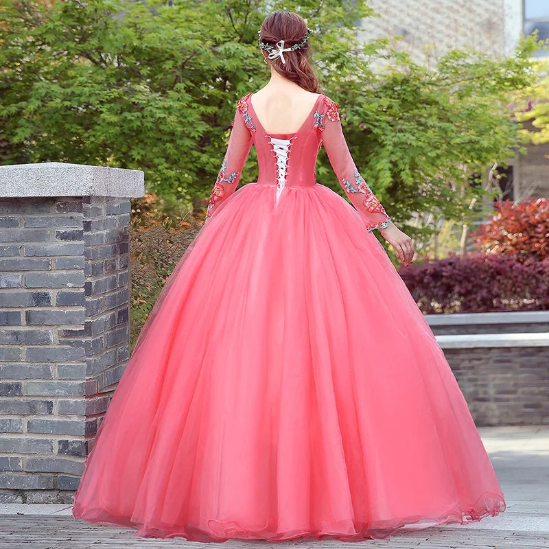 watermelon red flowers ball gown dream fairy long princess dress studio/stage/chorus/Victorian gown