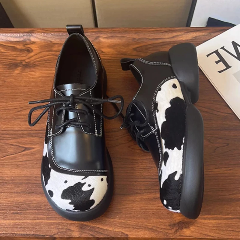 

Кожаные туфли в британском стиле с леопардовым принтом и толстой подошвой, женские модные дизайнерские лоферы на шнуровке Haussures Femme, удобные