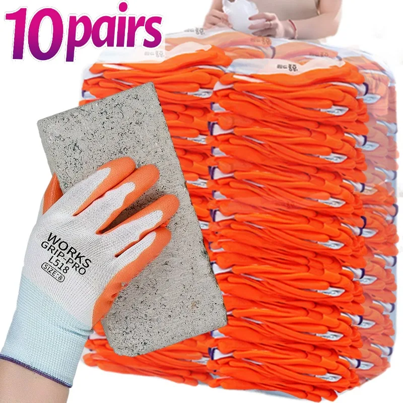 

1/10 пар оранжевых рабочих перчаток с нитриловым покрытием для женщин и мужчин, нескользящие износостойкие дышащие нитриловые перчатки, защитные рабочие перчатки