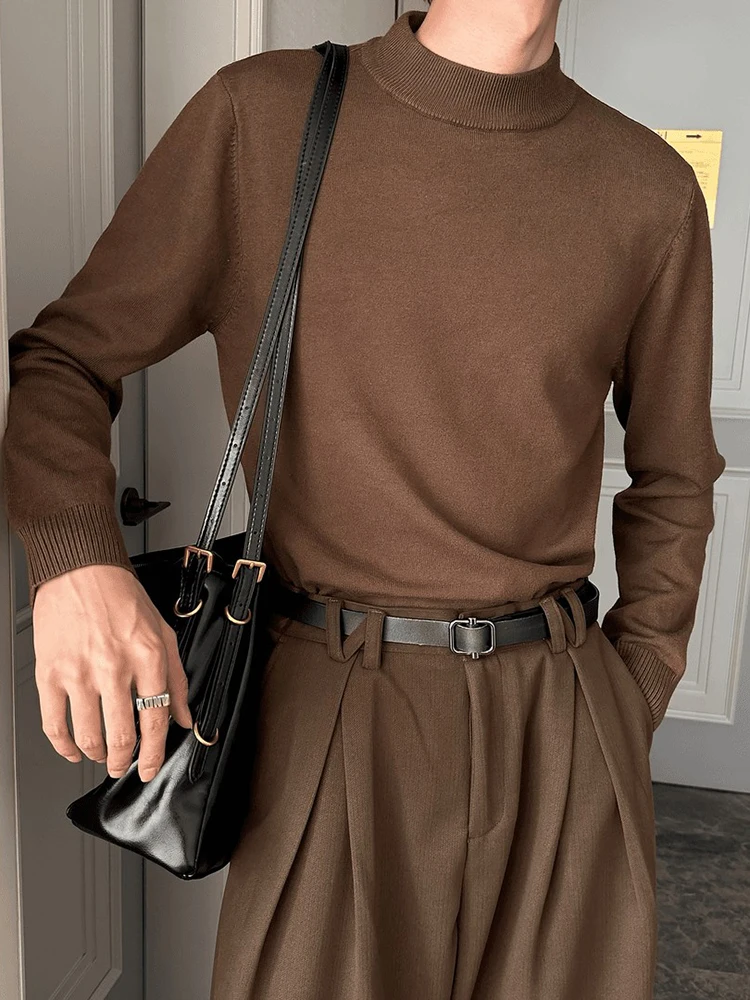 

Men's Brown f High Ne Knitted Sweater Slim Fit Base Layer irt Winter Casual Wear Comfortable Thiened Knitwear