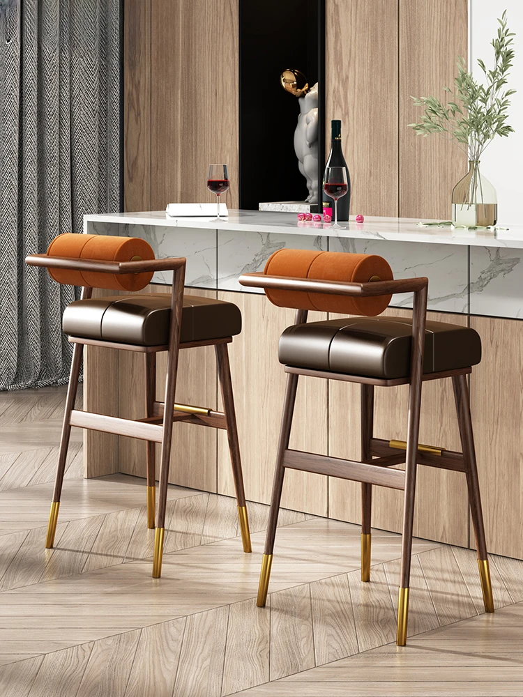 The product can be customized. Italian light luxury back bar chair Nordic light luxury simple household solid wood bar c