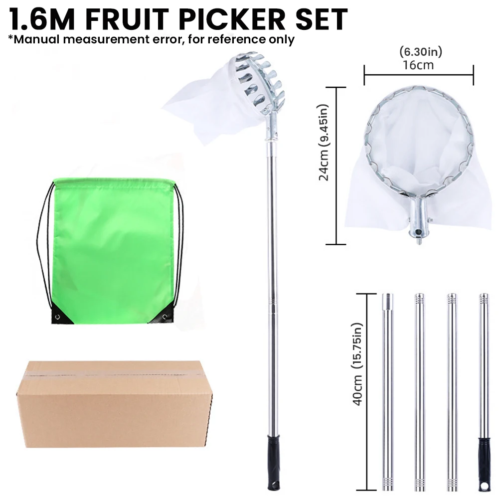 

Fruit Picker Stainless Steel Splicing Rod Fruit Picking Tool 1.6/2.4/3.2/4M Telescopic Pole Fruits Picker Tool For Apples Mango