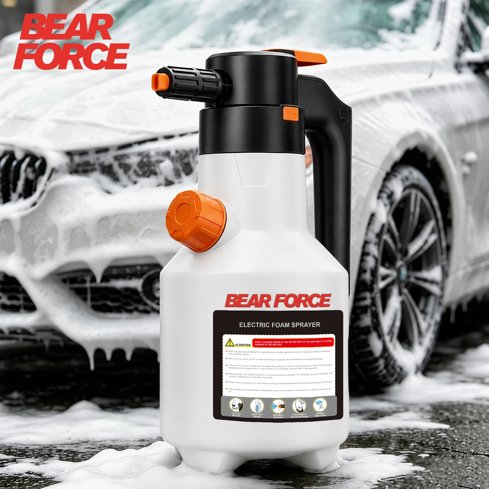 2L Electric Foam Sprayer, 3000mAh USB Rechargeable with Side Pour Spout, Foam Cannon for Car Wash Auto Detailing Garden Cleaning