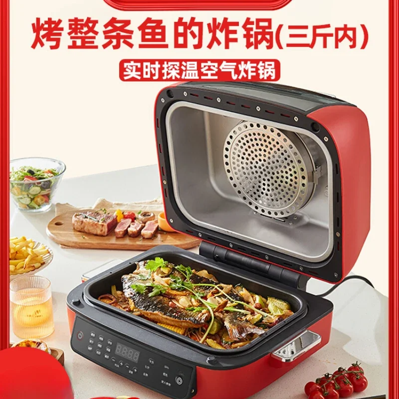 China red air fryer household visible flip-top 7-liter large capacity.