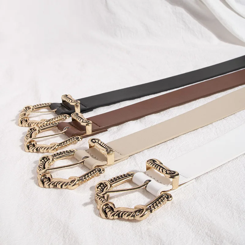 New Women's Chic Fashion Pin Buckle Belt, Smooth Surface, Multi-color, Elegant European & American Style, Delicate Gold Buckle,
