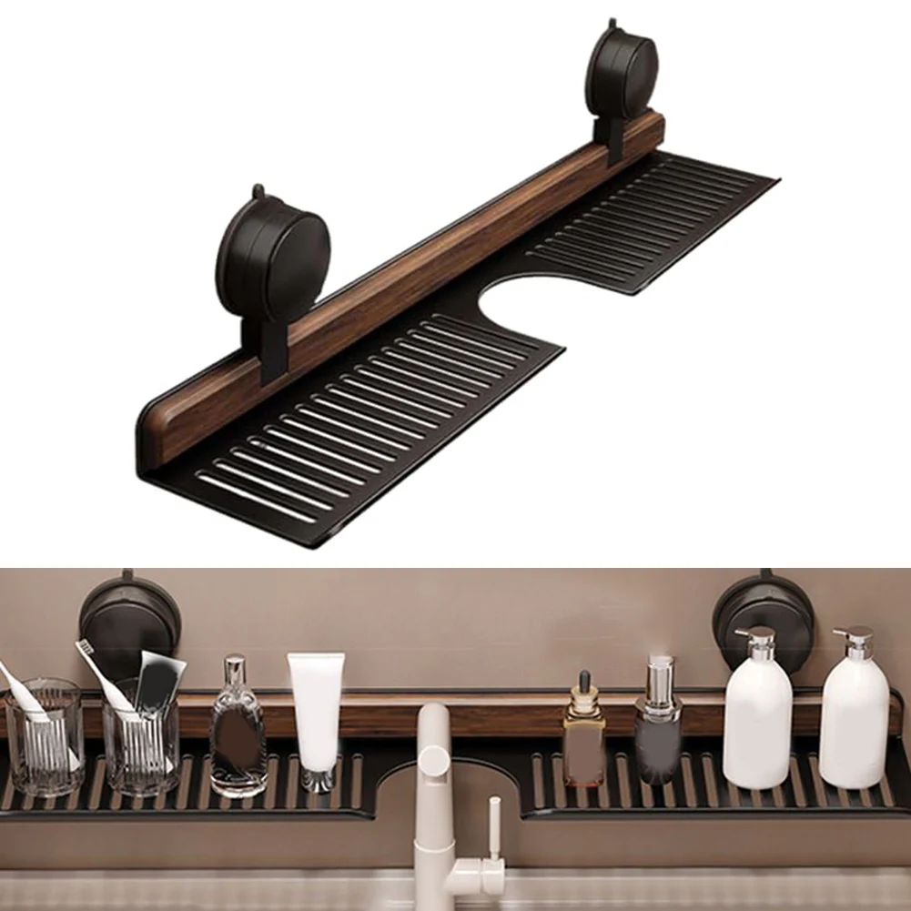 

Stylish Walnut Suction Cup Rack: Drilling-Free Storage For Bathroom & Kitchen Home Improvement Accessory