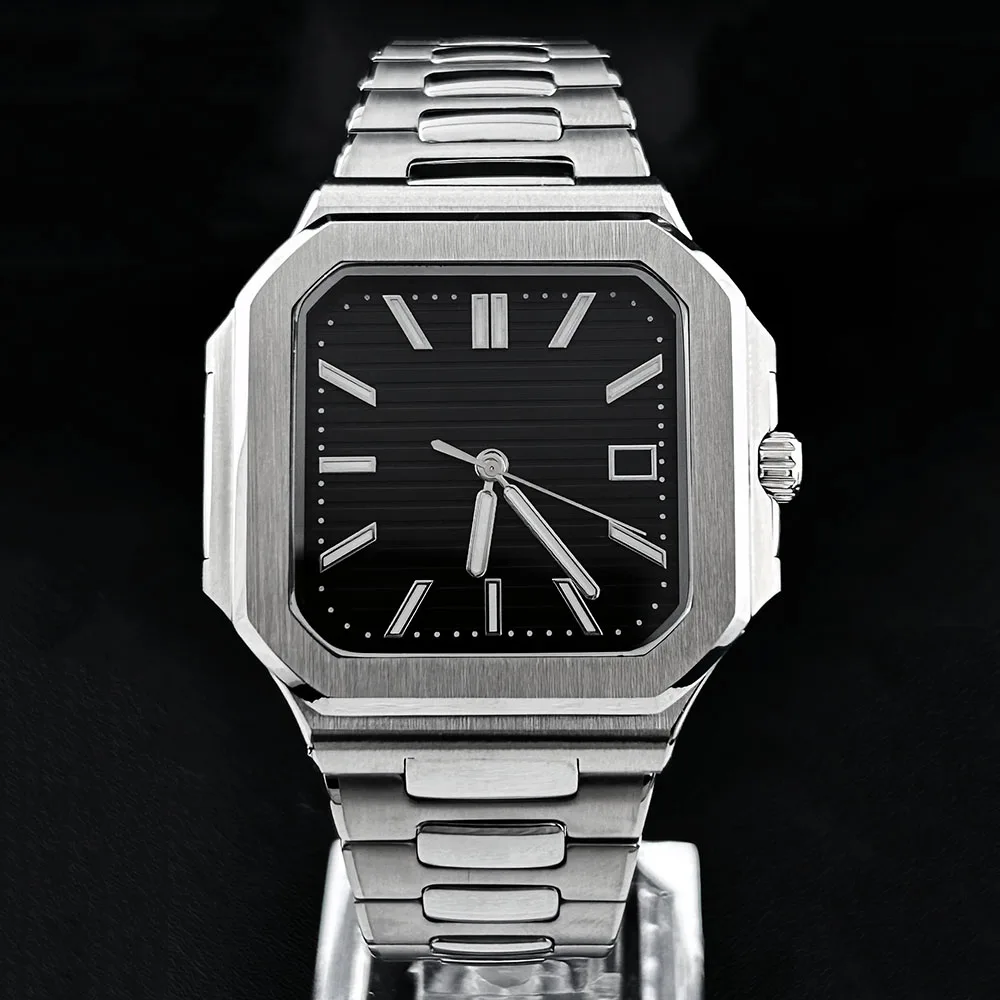 Часы NH35 Мужские часы с индивидуальным логотипом, квадратный циферблат, квадратный корпус, механические часы из нержавеющей стали, часы с механизмом NH35