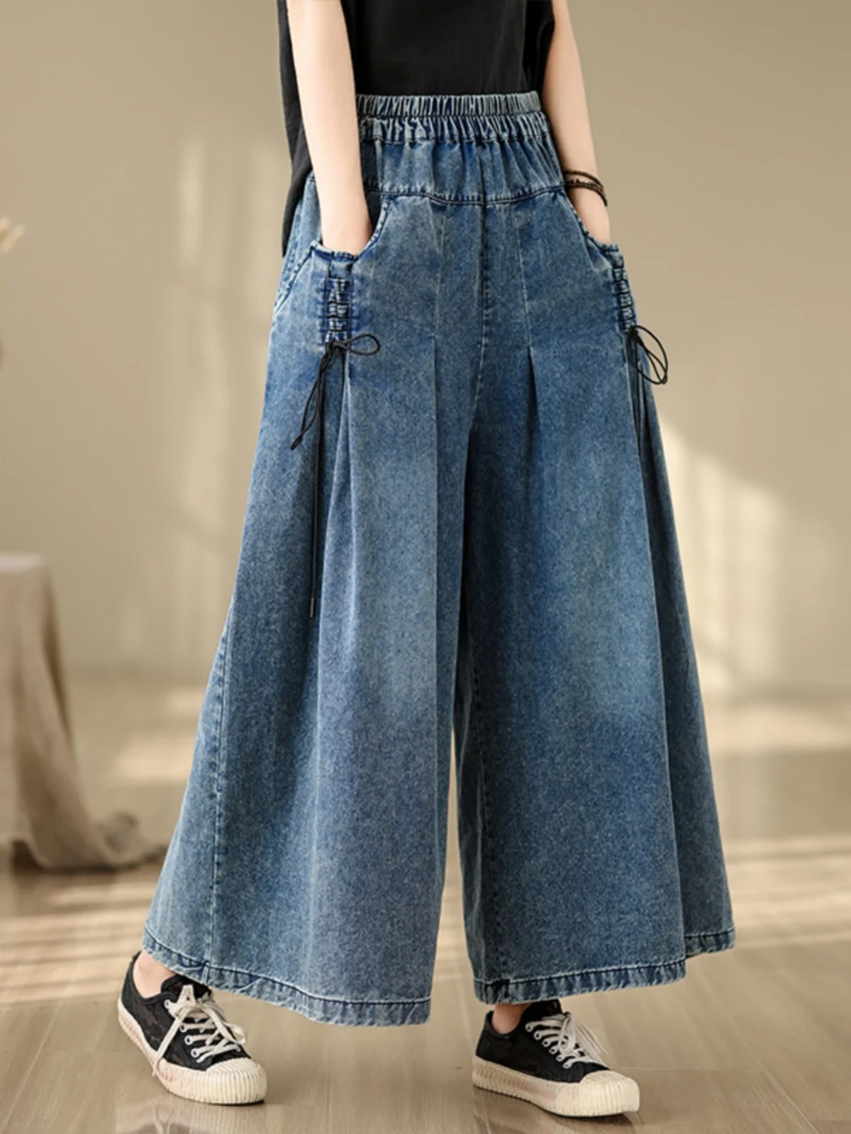 Waed-pantalones vaqueros Vintage de cintura alta y pierna ancha para mujer, falda holgada adelgazante, pantalones vaqueros de corte recto, corte holgado, primavera y verano