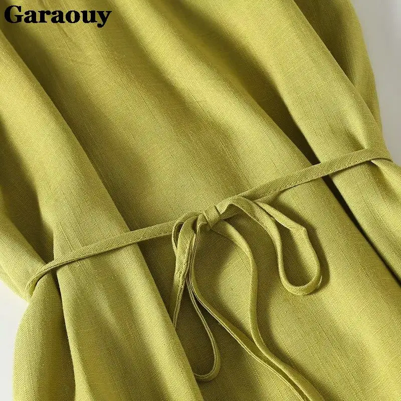 Garaouy 2023 Summer New Women Linen Halter Long Dress Sexy Lady Sleeveless Backless Elegant Midi Beach Dresses Vacation Sundress