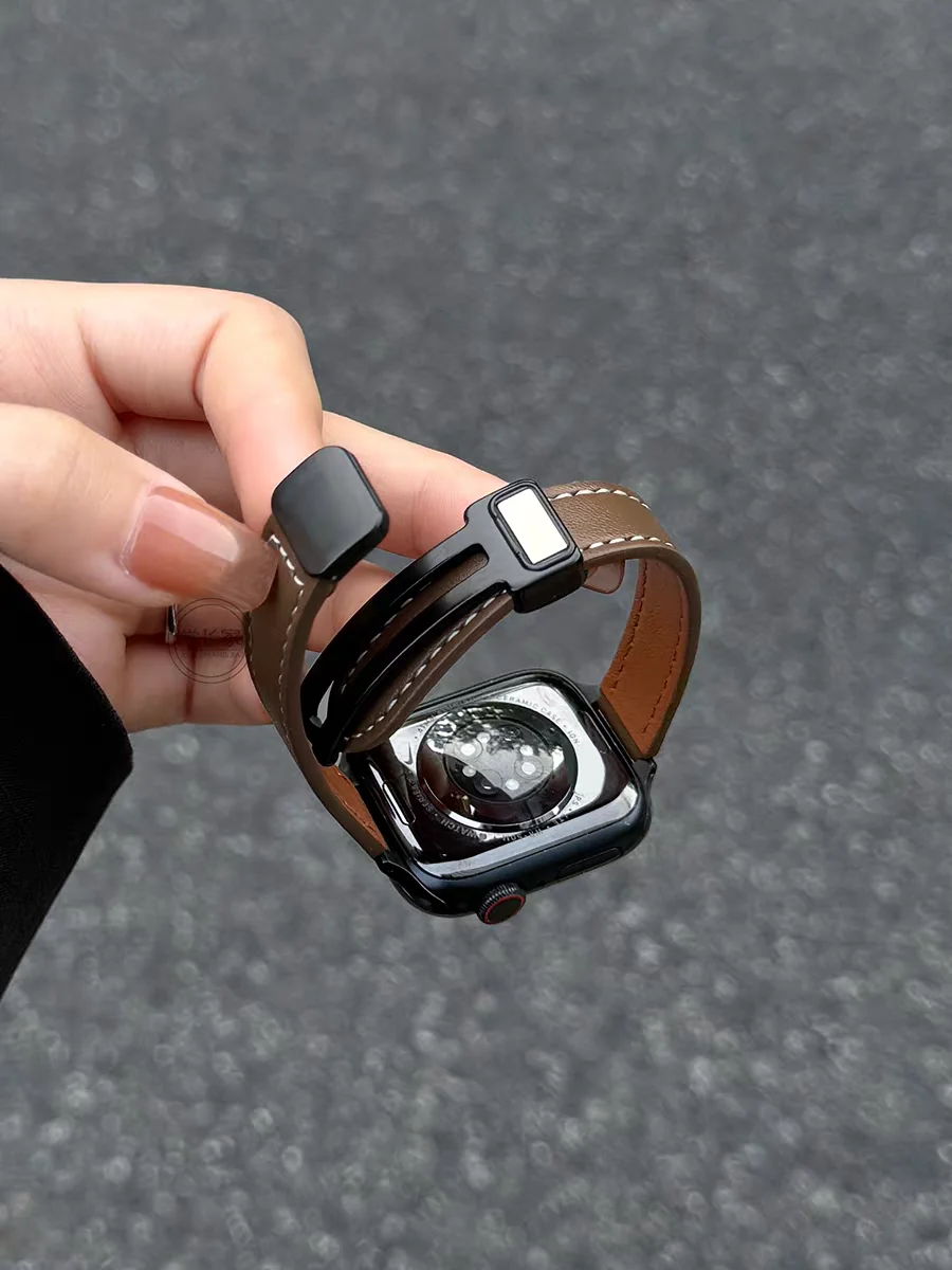 Advanced Magnetic Correa Strap Leather Loop For Apple Watch Band Women Slim 38mm 40mm 41mm 42mm 44mm 45mm 49mm