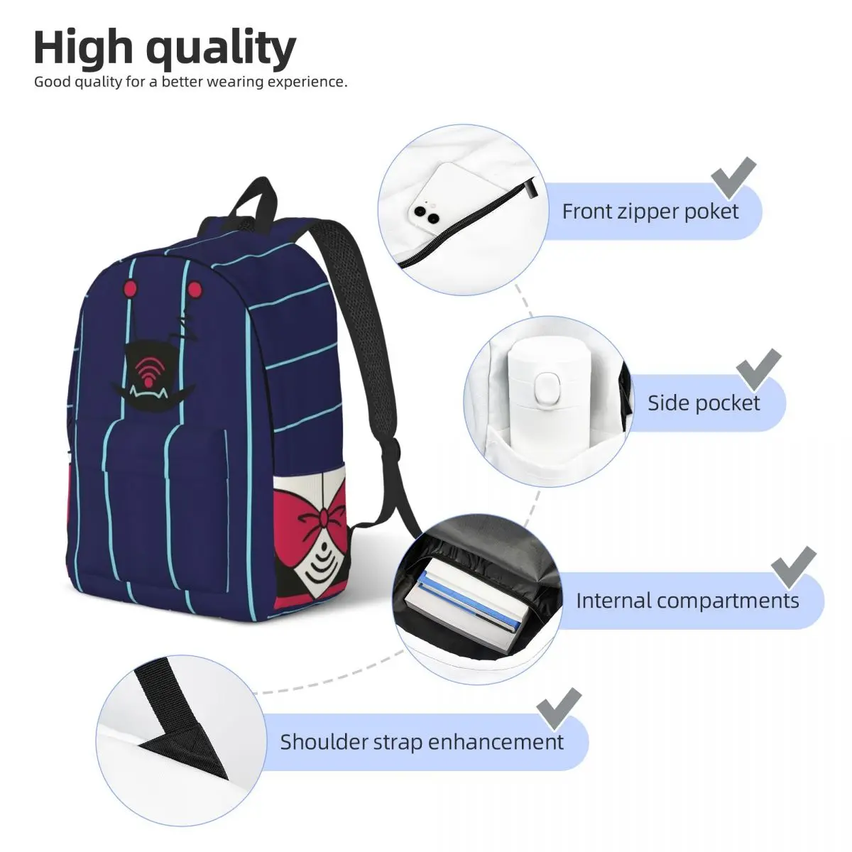 Hazbins-Sac à dos en toile Tyx pour hommes et femmes, sac à dos de travail, sac à dos pour ordinateur portable, sacs de sport pour adolescents, lycée