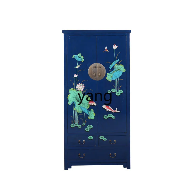 

LXL Modern Minimalist New Chinese Style Painted Solid Wood Wardrobe Small Apartment Bedroom Double Door Curio Cabinet