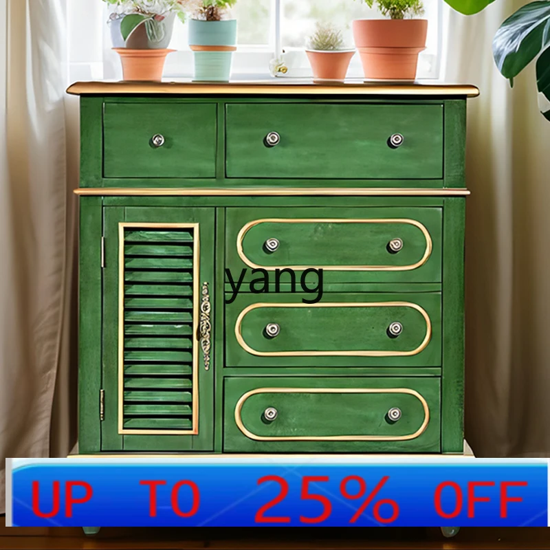 

LMM American dining side wine cabinet integrated kitchen cupboard living room storage solid wood storage multi-function