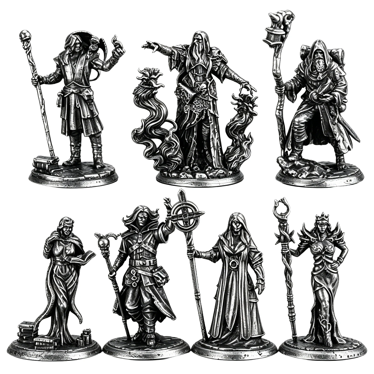 Shadow Realm Wizard Bronze Metal Underground City Soldier Model Desktop Decoration Set Board Game Toy Can Be Painted Men's Gift