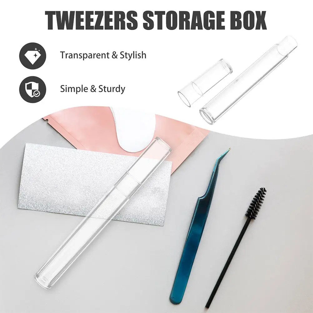 2pcs Clear Plastic Tubes With Caps Eyelash Tweezer Holder Case Cylindrical Round Design For Travel Bead Storage Organizer