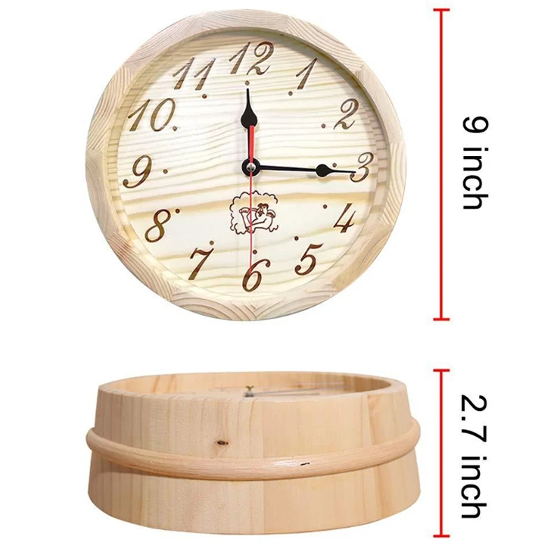 9 Inch Sauna Wooden Clock Timer Sauna Accessories For Outdoor Indoor Wall Requires Sauna Room