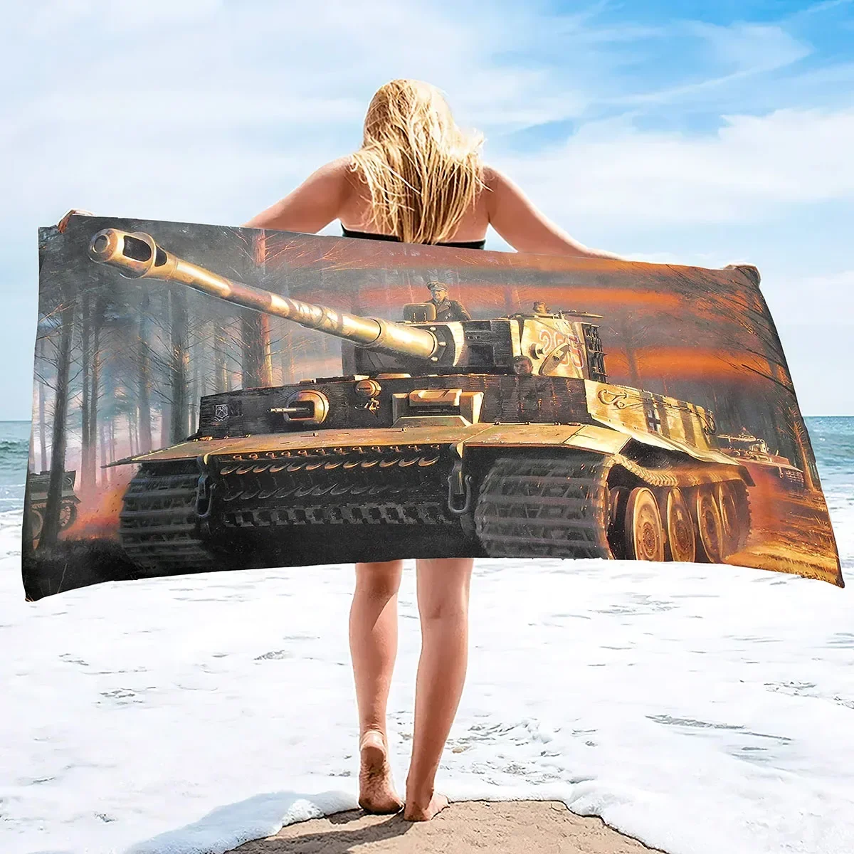 Tank Beach Towel Absorbent Bathroom Towels Microfiber Beach Towels Oversized Super Quick Dry Towel for Beach, Picnic Blanket