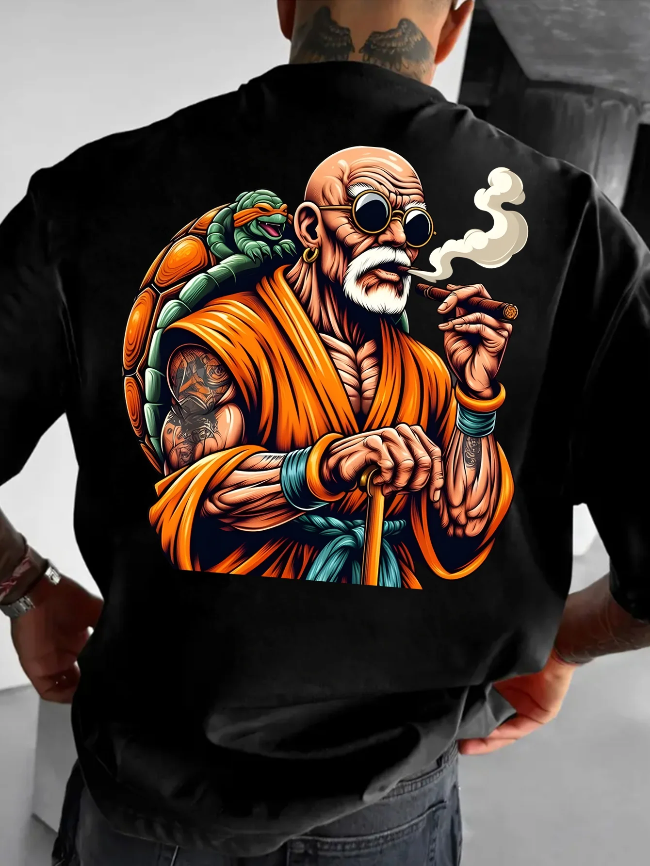 Camiseta de verano de Anime Dragon Ball Master Roshi Harajuku de algodón para hombre enorme Fitness Vintage Street mujeres Casual suelta mangas cortas